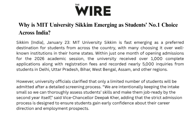 The Wire — Why is MIT University Sikkim Emerging as Students' No.1 Choice Across India?